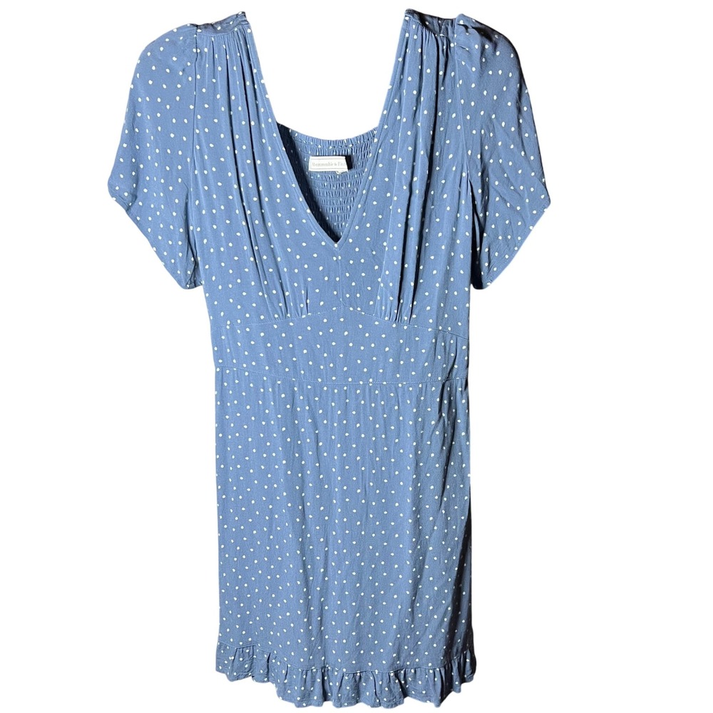 Abercrombie & Fitch Blue Polka Dot Smocked Mini Dress V-Neck Ruffle Hem Medium